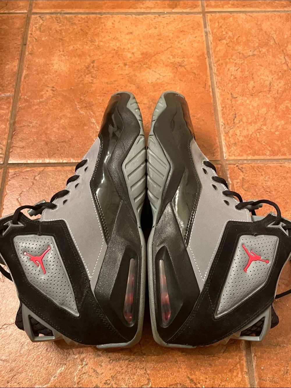 Jordan Men’s High-Top Sneakers in Gray, Black & Red